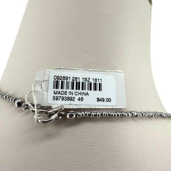 J. Jill Charm Necklace Beaded Silver Tone Chain Hammered Metal Stone Faux Pearl - Picture 7 of 7
